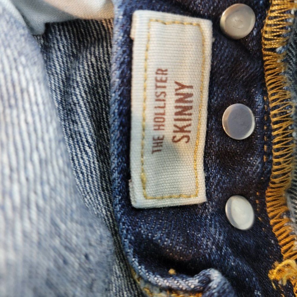 Hollister Jeans Mens 28x30 Blue Skinny Button Fly Dark Wash Whiskered Normcore A - Picture 10 of 10